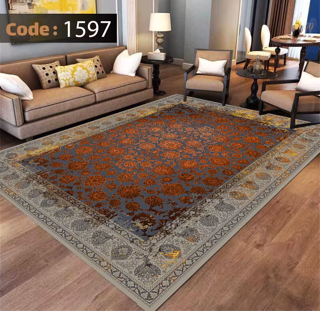 کاورفرش روفرشی دورکشدار گوشه لیفه ای طوسی کرم کد 1597