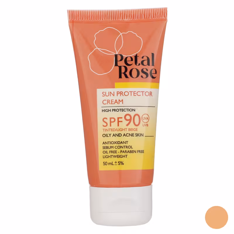 کرم ضد آفتاب پتال رز مناسب پوست چرب SPF90 بژ روشن حجم 50 میلی لیتر Sun Protector Cream For Oily Skin Tinted  SPF90 Petal Rose