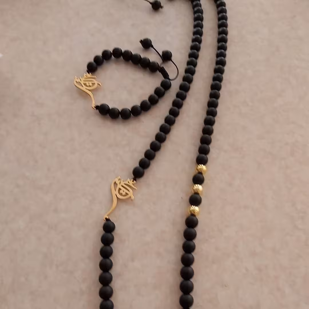 گردنبند اسم دستبند اسم استیل با سنگ اونیکس