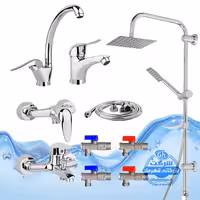 ست 10 عددی شیرآلات برند آیدا صنعت مدل قهرمان اردکی | شیر ظرفشویی   شیر روشویی   شیر حمام   شیر توالت   علم دوش صفحه استیل   شلنگ توالت   چهار عدد شیر پیسوار | کروم براق