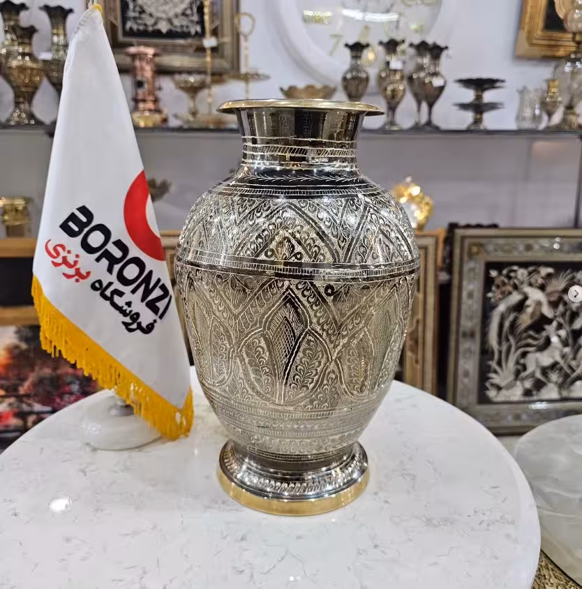 گلدان خمره اي برنز قلمزني بزرگ