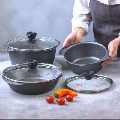 سرویس پخت و پز 6 پارچه تکنو روکش گرانیت بدنه از جنس آلومینیوم