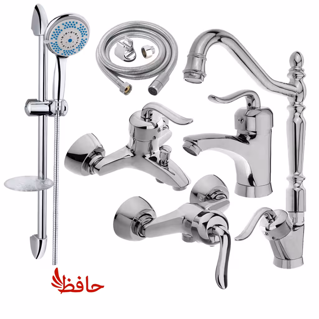 ست شش تکه شیرآلات قاجاری به همراه علم دوش یونیکا