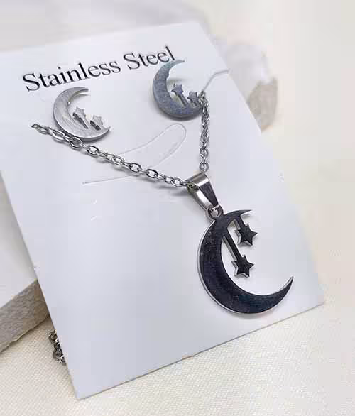 نیم ست استیل دخترانه طرح ماه ستاره