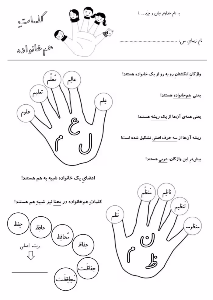 کاربرگ هم خانواده ها در فارسی سوم دبستان