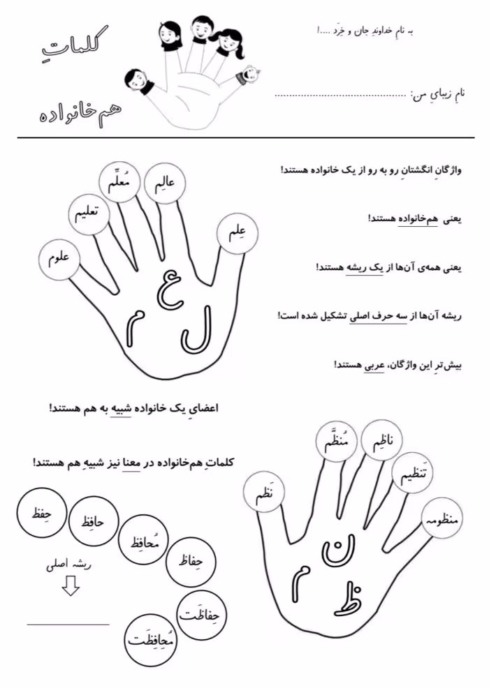 کاربرگ هم خانواده ها در فارسی سوم دبستان