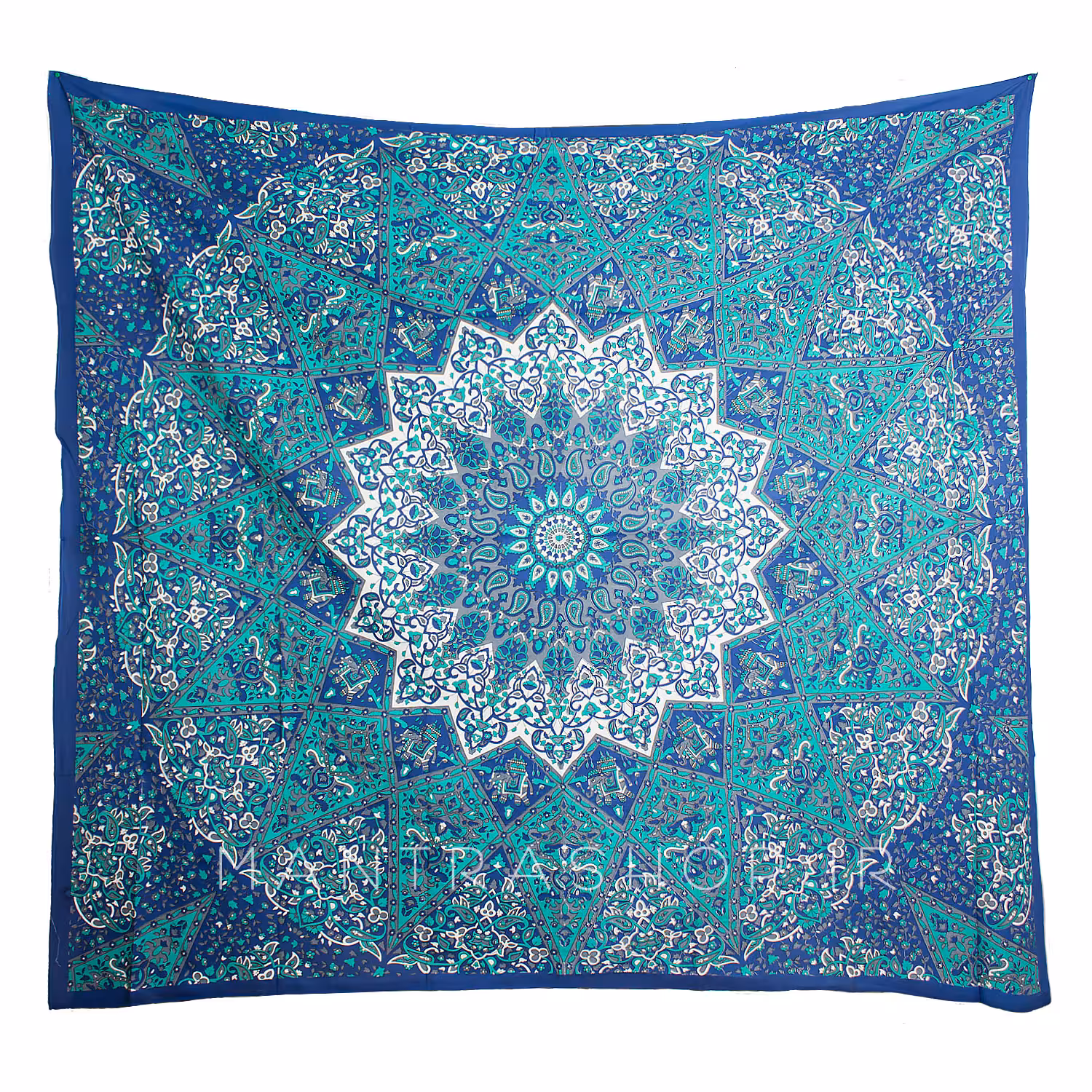 بکدراپ تپستری هندی تمام نخ : آبی-سبز