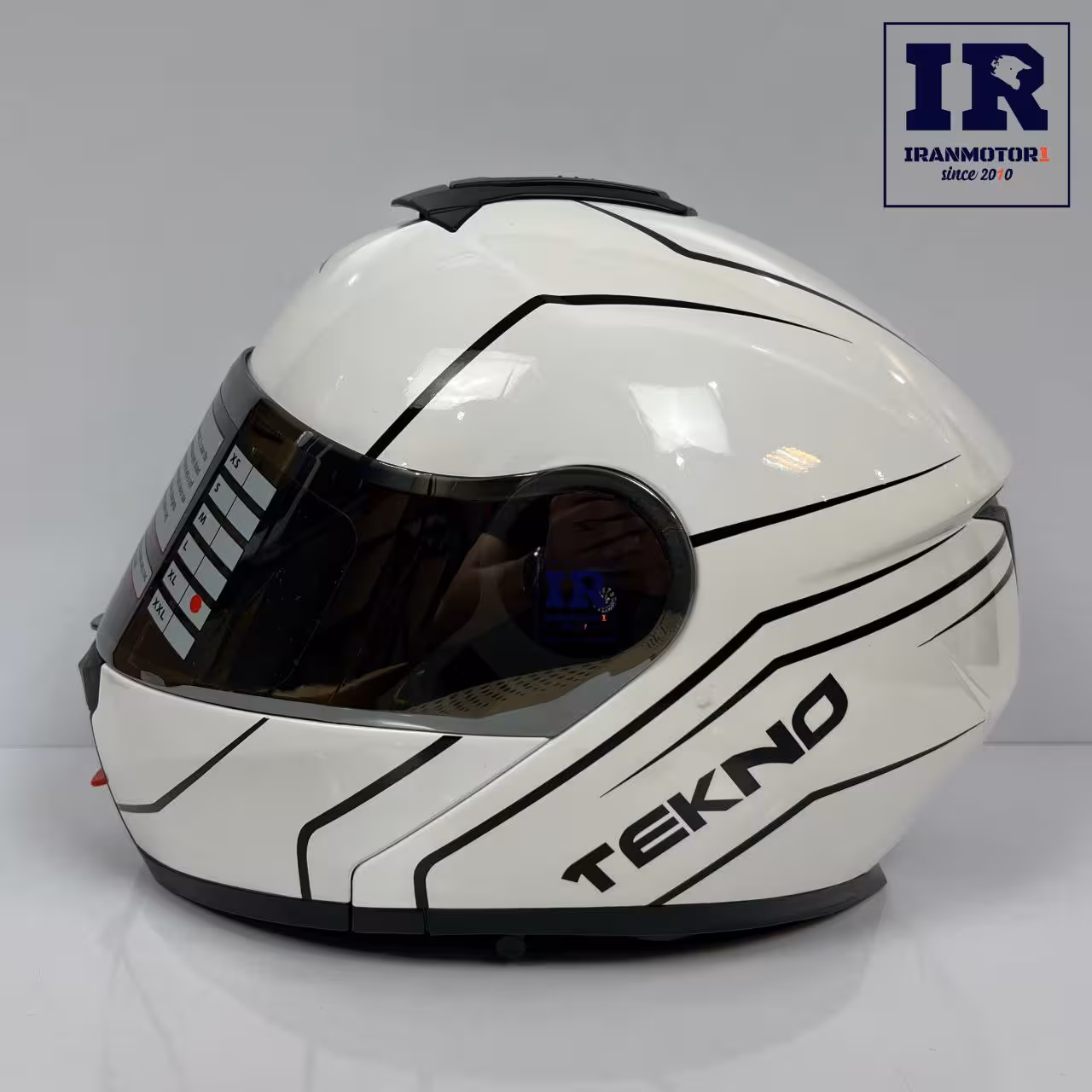 کلاه کاسکت فک متحرک تکنو Tekno - سفید مشکی براق