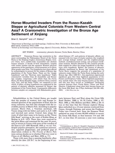 خرید و دانلود نسخه کامل کتاب Horse-mounted invaders from the Russo-Kazakh steppe or agricultural colonists from western Central Asia? A craniometric investigation of the Bronze Age settlement of Xinjiang
