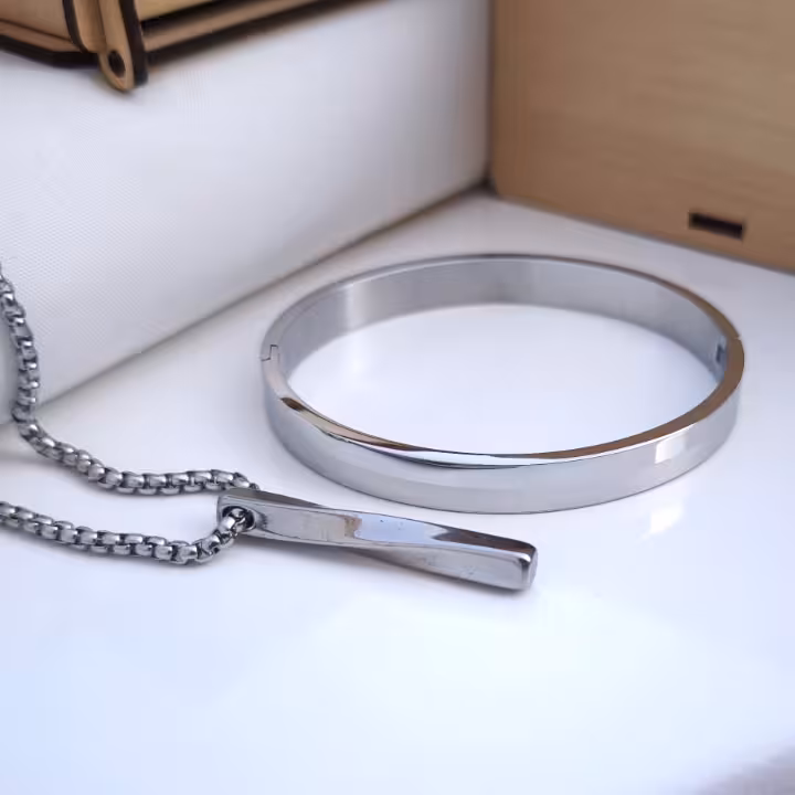 ست دستبند و گردنبند پسرانه استیل