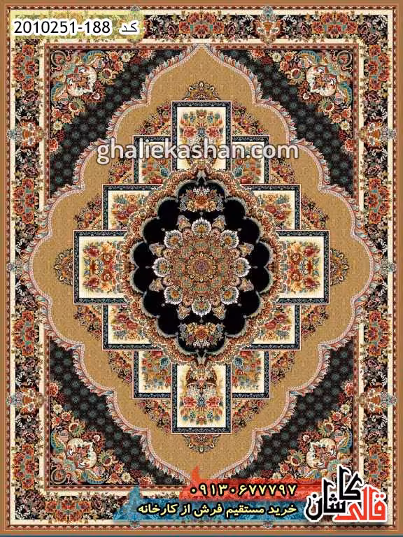 فرش 700 شانه طرح ناردون زمینه گردویی کاشان