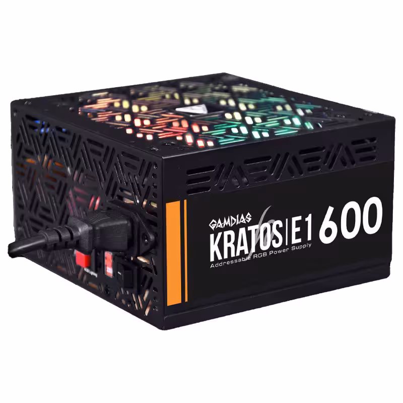 منبع تغذیه کامپیوتر گیم دیاس مدل KRATOS E1-600 توان 600 وات با نورپردازی ARGB