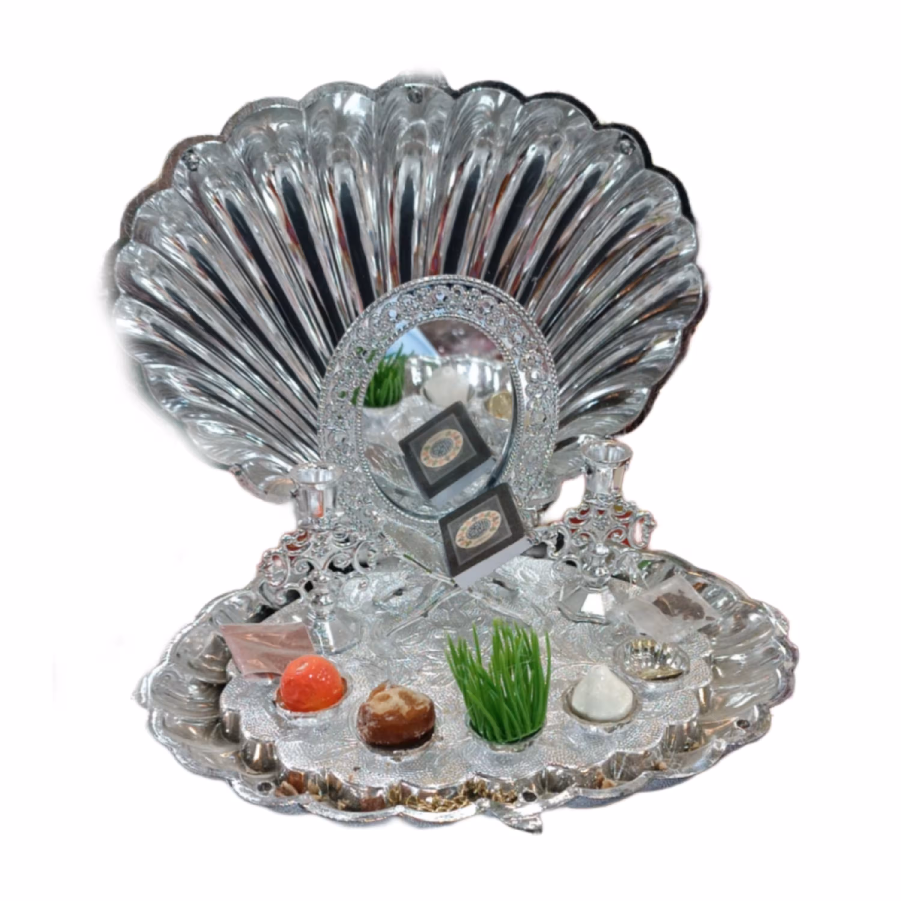 سفره هفت سین 1402 طرح صدف هفت سین نوروز صدفی 1402 ارزان و اقتصادی زیبا با آینه