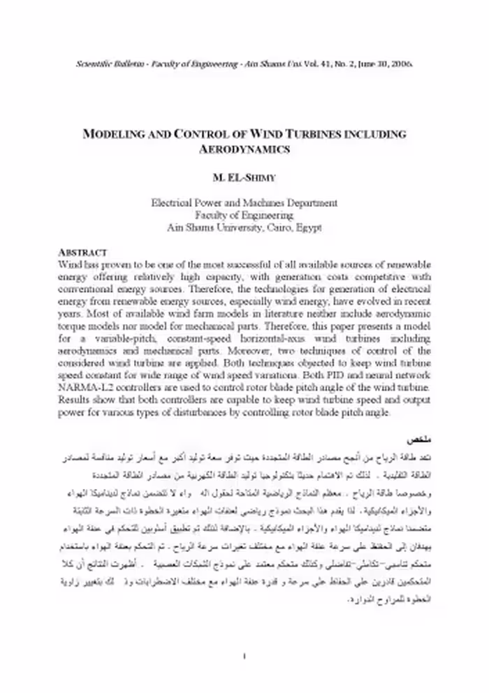 خرید و دانلود نسخه کامل کتاب MODELING AND CONTROL OF WIND TURBINES INCLUDING AERODYNAMICS