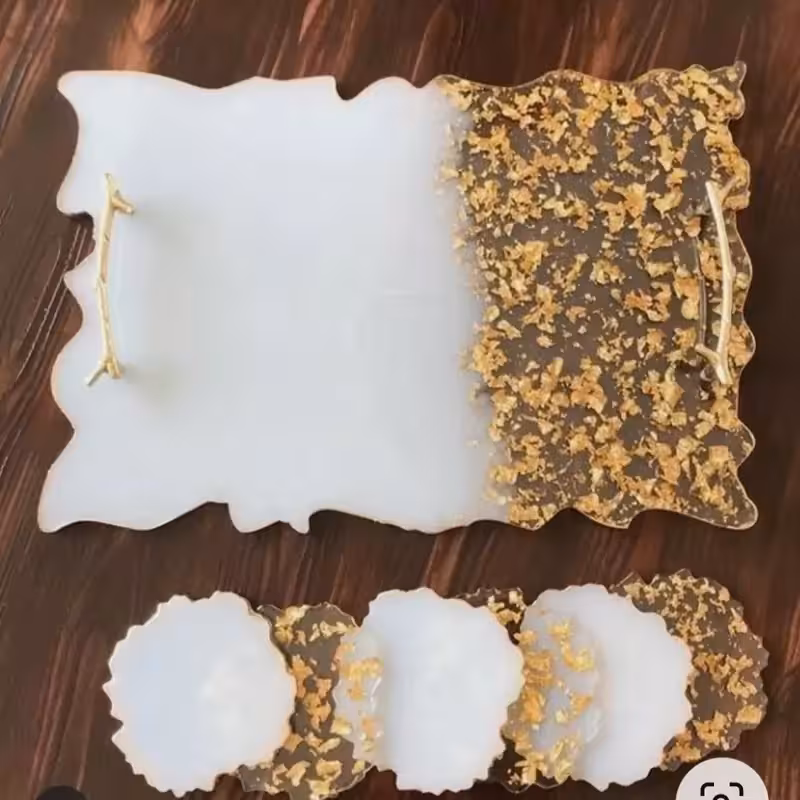 ظروف پذیرایی سینی چای رزینی جهیزیه عروس سینی بله برون همراه زیر لیوانی