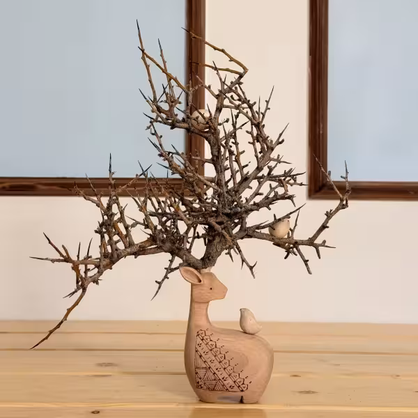 گوزن با شاخ طبیعی سه پرنده طرح سه