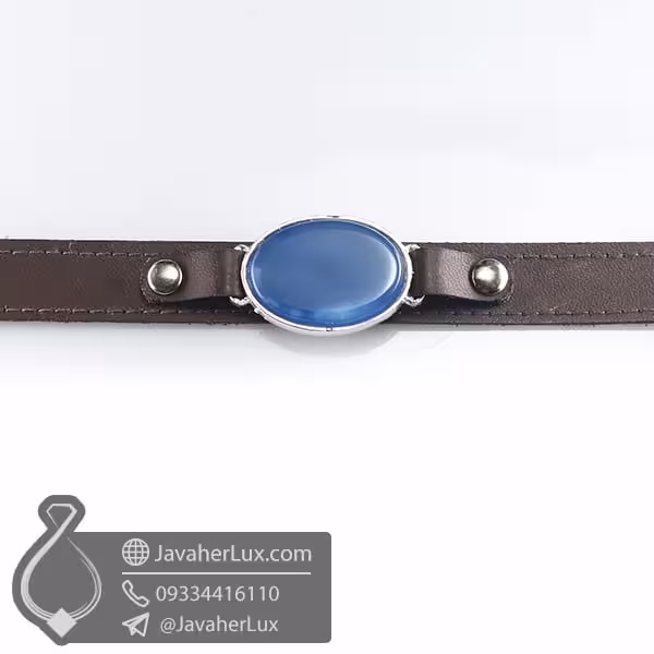 دستبند چرم عقیق آبی _ کد : 400778
