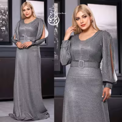پیراهن مهمانی زنانه حریر طرحدار شاین لوزی بدون ریزش بادرخشش فوق العاده مدل ماکسی مجلسی یارا
