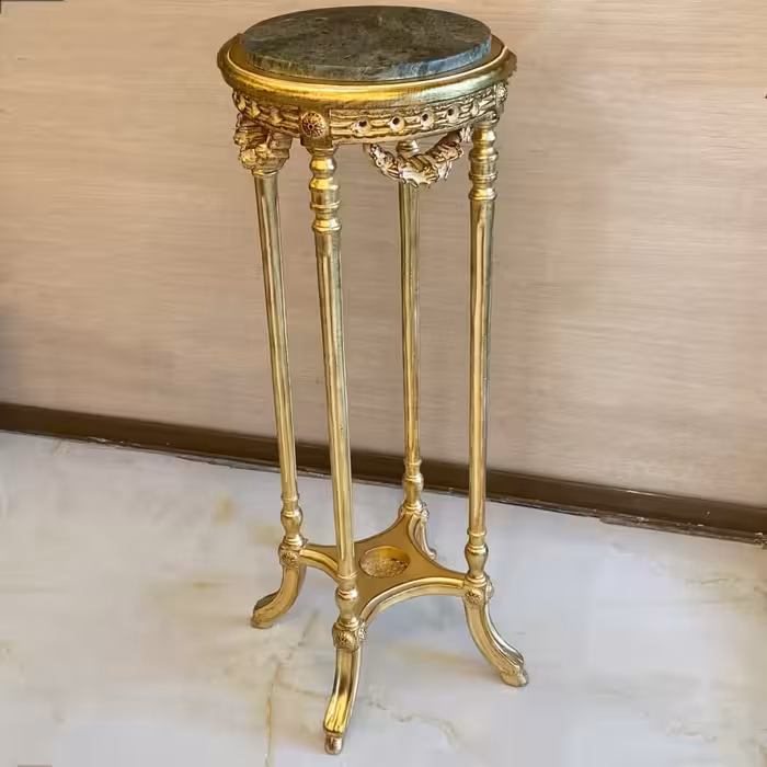 میز تلفن طلایی چوبی صفحه گرد