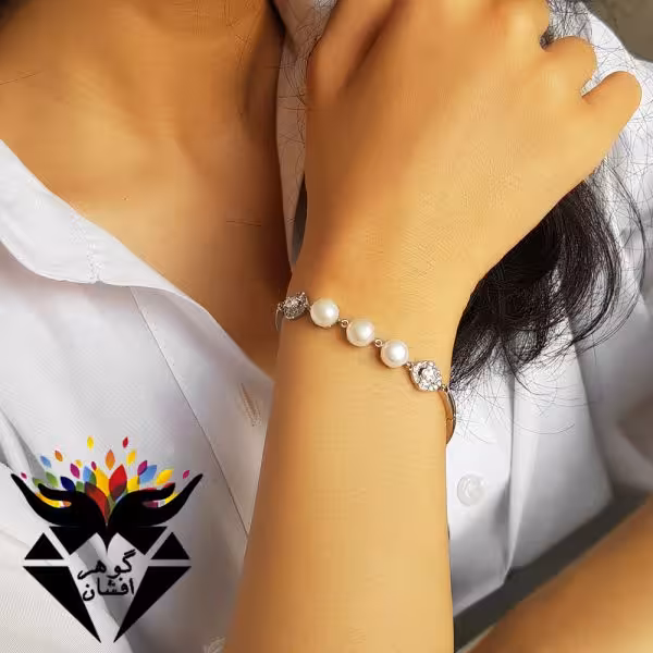 دستبند نقره تایلندی مروارید اصل زنانه D1277