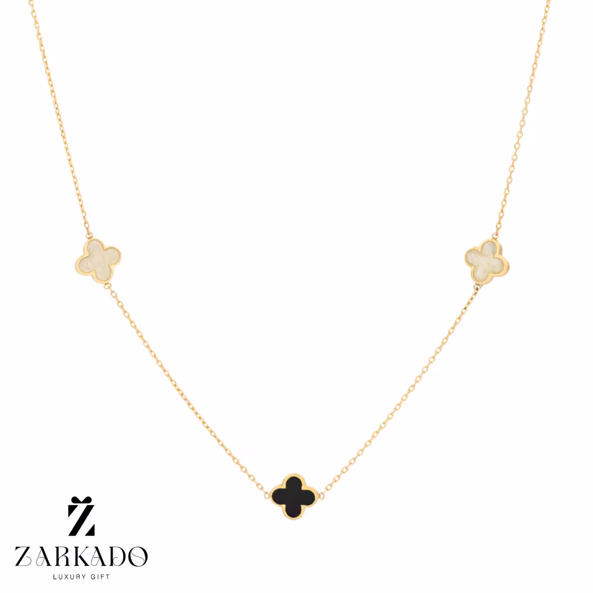 گردنبند طلا طرح ونکلیف میناکاری مشکی و سفید 3 تایی کد N21020