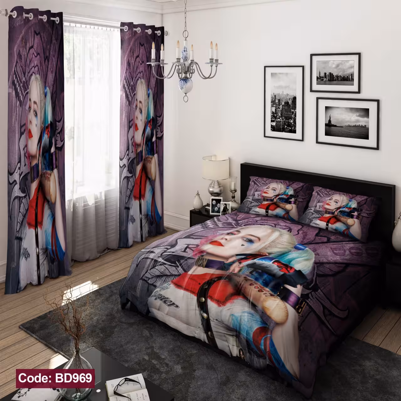 پرده پانچی مخمل چاپی دخترانه کد 969