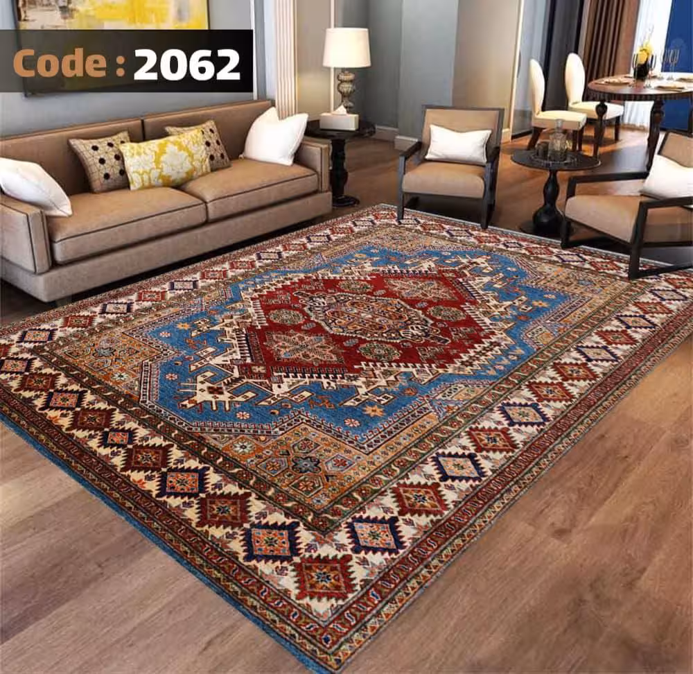 کاورفرش روفرشی دورکشدار گوشه لیفه ای لاکی ، آبی و متنوع کد 2062
