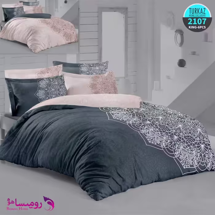 قیمت و خرید سرویس روتختی طرح طوسی گلبهی دو نفره برند Turkaz کد 2111