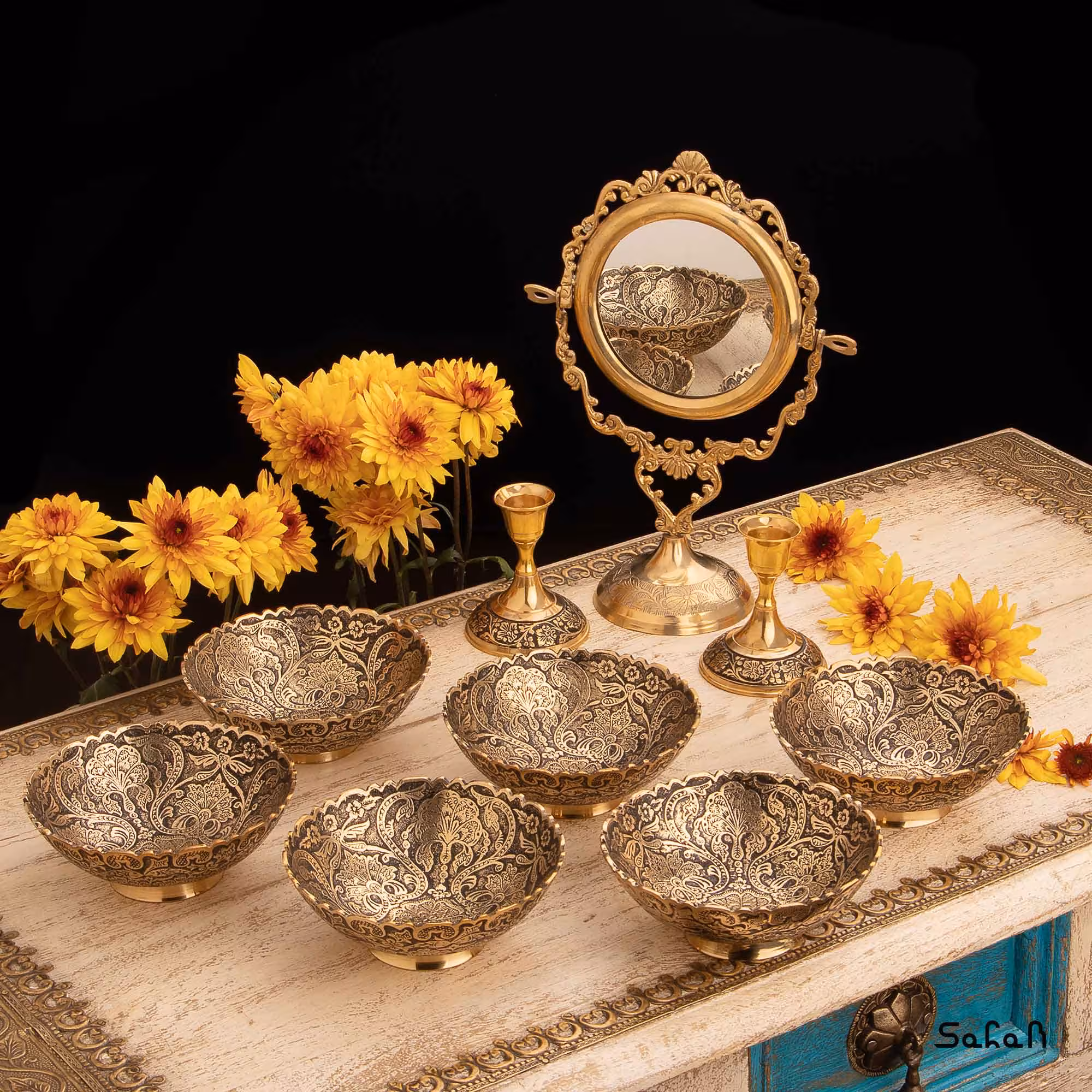 ست هفت سین برنجی طلایی کد 079