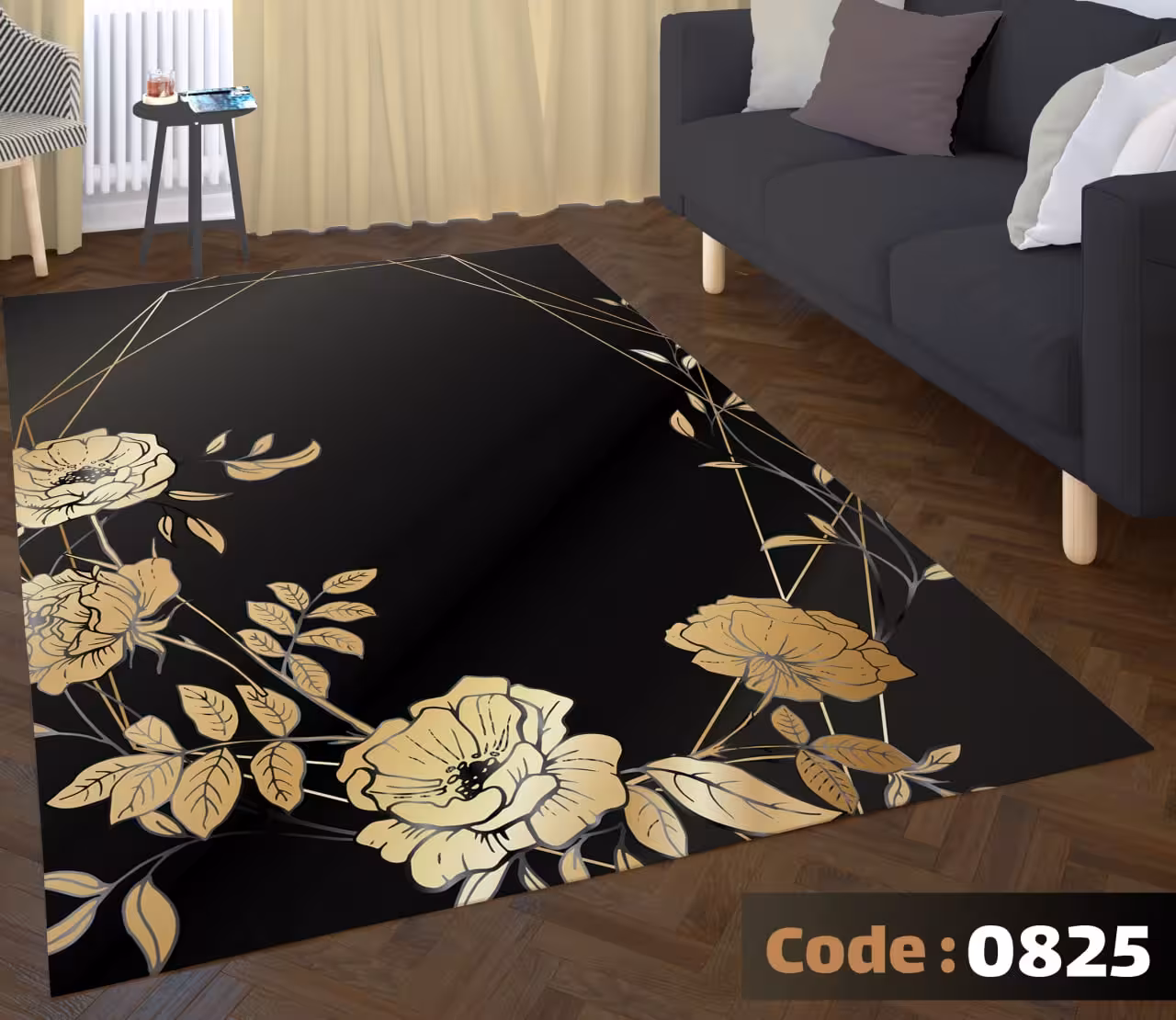 کاورفرش روفرشی دورکشدار گوشه لیفه ای لاکی ، آبی و متنوع کد 0825