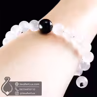دستبند بافت عقیق سیاه و رز کوارتز  _ کد : 400710