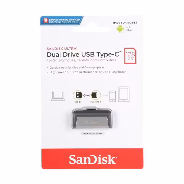 فلش سن دیسک Ultra USB 3.1 تایپ سی ظرفیت 128 گیگ