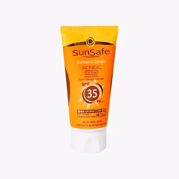 کرم ضد آفتاب SPF 35 فاقد چربی سان سیف بژ روشن