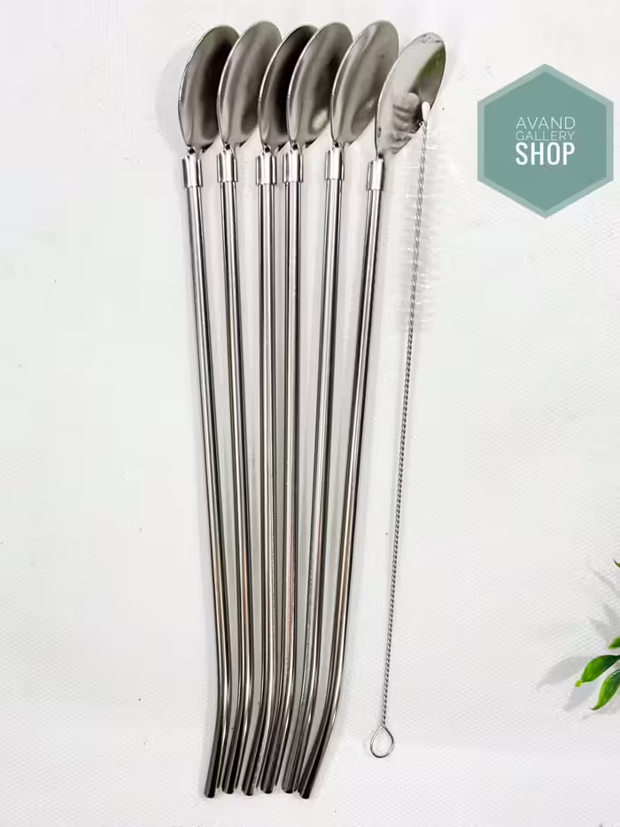 قاشق و نی شربت نقره ای