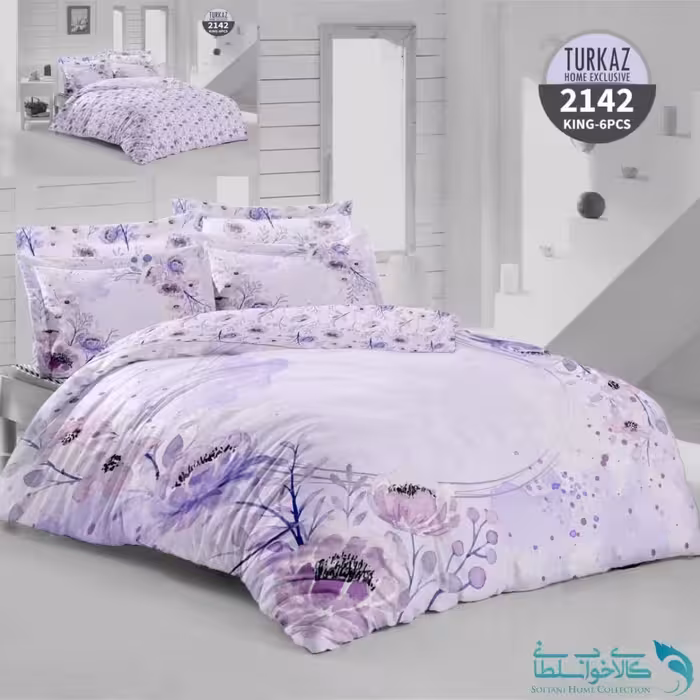 روتختی طرح گل بنفشه دو نفره برند Turkaz کد 2142