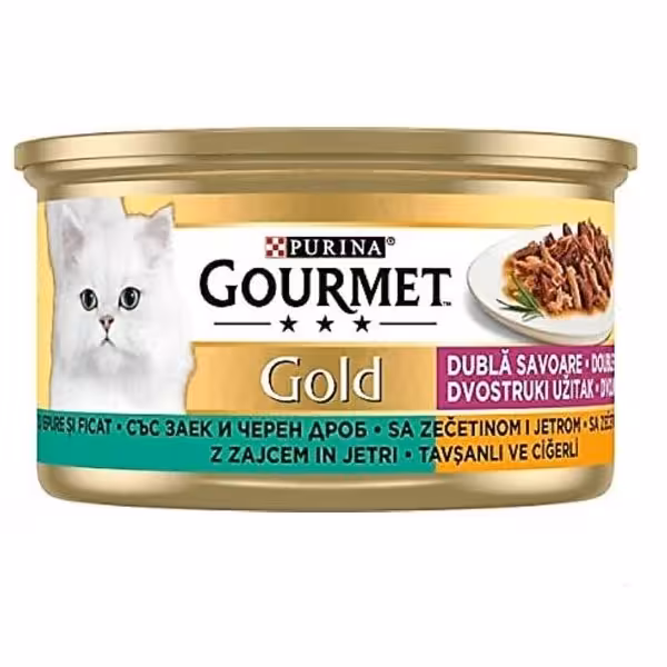 کنسرو گربه گورمت مدل خورشتی (چانک) طعم بوقلمون و اردک وزن 85 گرم