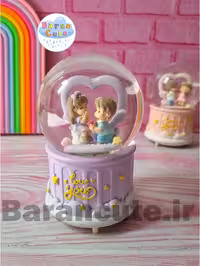 گوی موزیکال پمپی برفی چراغ دار سایز بزرگ طرح عاشقانه قلبی یاسی