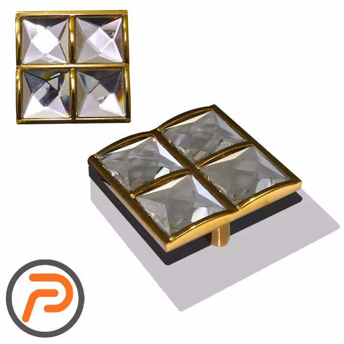دستگیره طلایی کریستالی مربعی مدل ویکتوریا