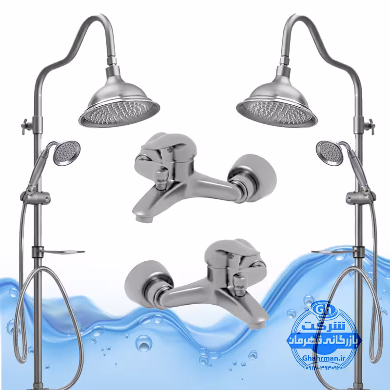 ست 4 عددی دوش حمام با علم یونیورست شیپوری شیرآلات برند آیدا صنعت مدل قهرمان | کروم مات