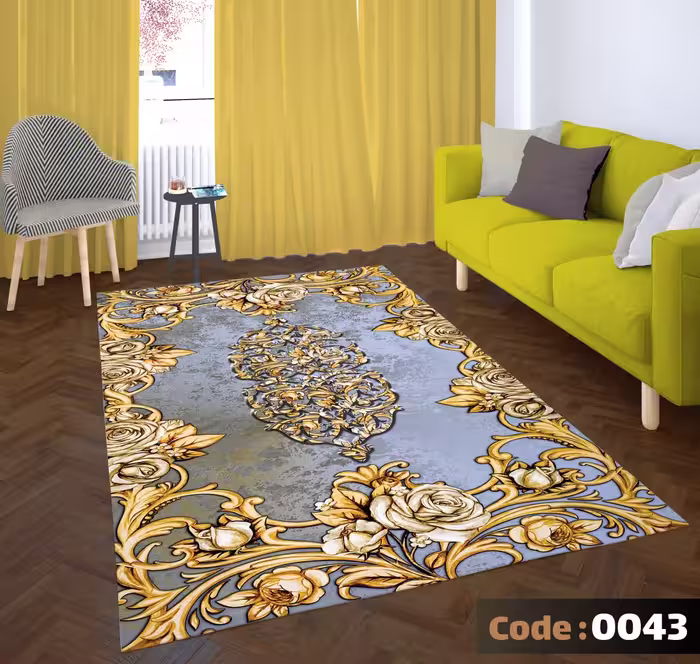 کاورفرش روفرشی دورکشدار گوشه لیفه ای طوسی کرم کد 0043