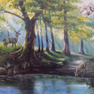 تابلو نقاشی رنگ روغن طرح منظره جنگل