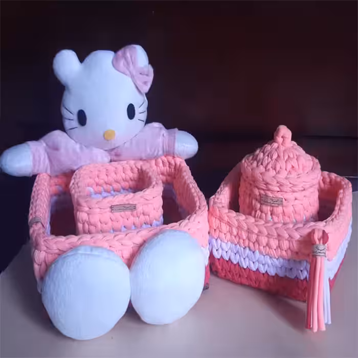 سبد قلاب بافی تریکو مژگان مدل کیتی کد 14 مجموعه 4 عددی