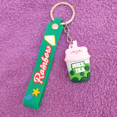 جاکلیدی مدل سیلیکونی طرح لیوان چای شیری و سر خوک کد DB20