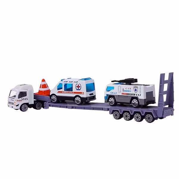 ماشین بازی مدل تریلر طرح آمبولانس die cast سه عددی