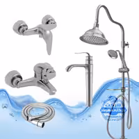 ست 5 عددی شیرآلات آیدا صنعت مدل قهرمان | شیر روشویی پایه‌بلند شیر حمام شیر توالت شلنگ توالت علم دوش شیپوری | کروم مات