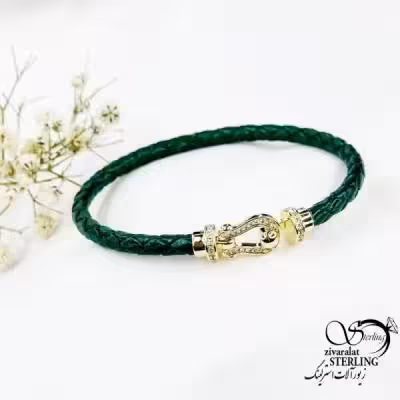 دستبند امگا (چرم سبز) با پلاک استیل کد 18878