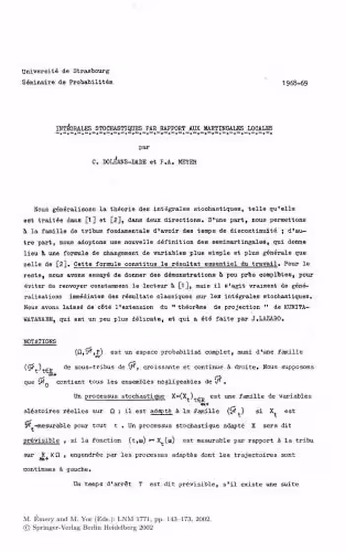 خرید و دانلود نسخه کامل کتاب Séminaire de Probabilités 1967-1980