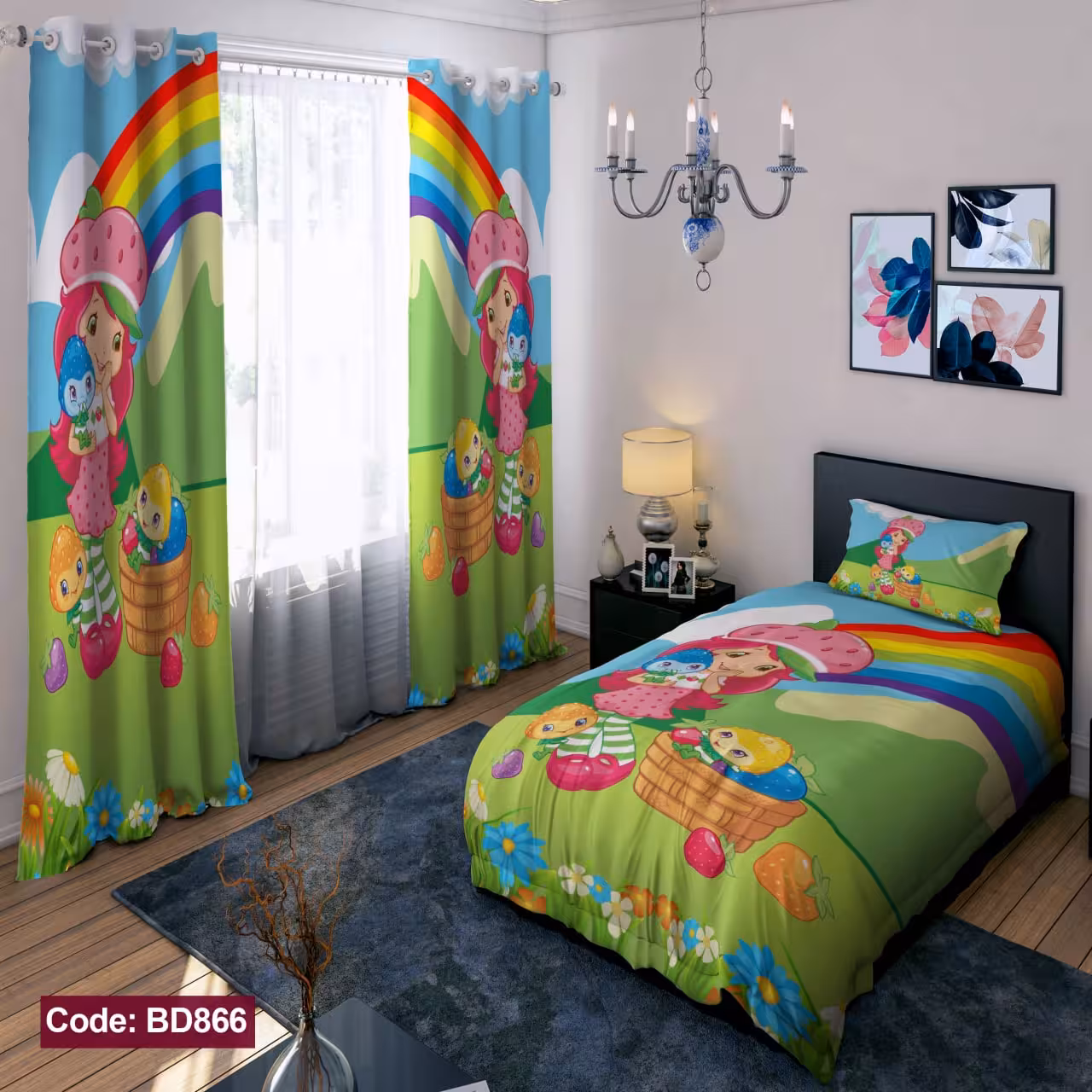 پرده پانچی مخمل چاپی دخترانه کد 866