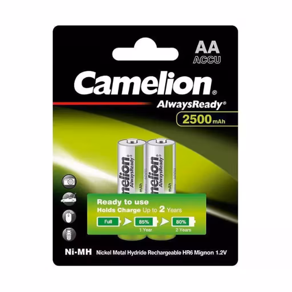 باتری قلمی قابل شارژ کملیون ظرفیت 2500mAh مدل AlwaysReady-AA HR6 بسته 2 عددی