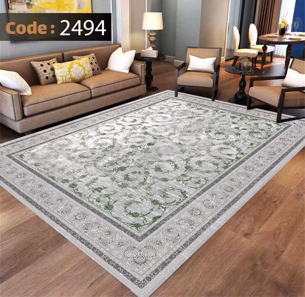 کاورفرش روفرشی دورکشدار گوشه لیفه ای طوسی کرم کد 2494